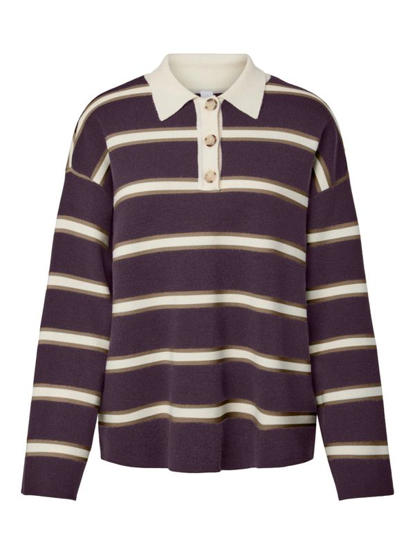 Isabell LS Polo Knit Pullover Plum Perfect W.Stripes 