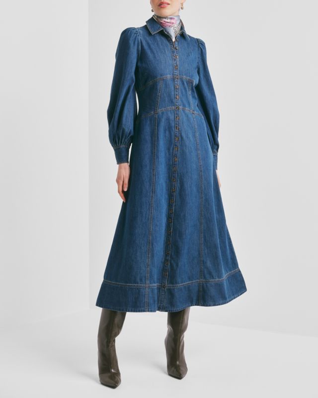 Denim Button-Down Dress French Blue 