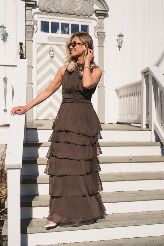 Marli Solid Chiffon Dress Dusty Brown 