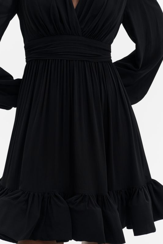 Jadie V-Neck Ruffled Mini Dress Black 