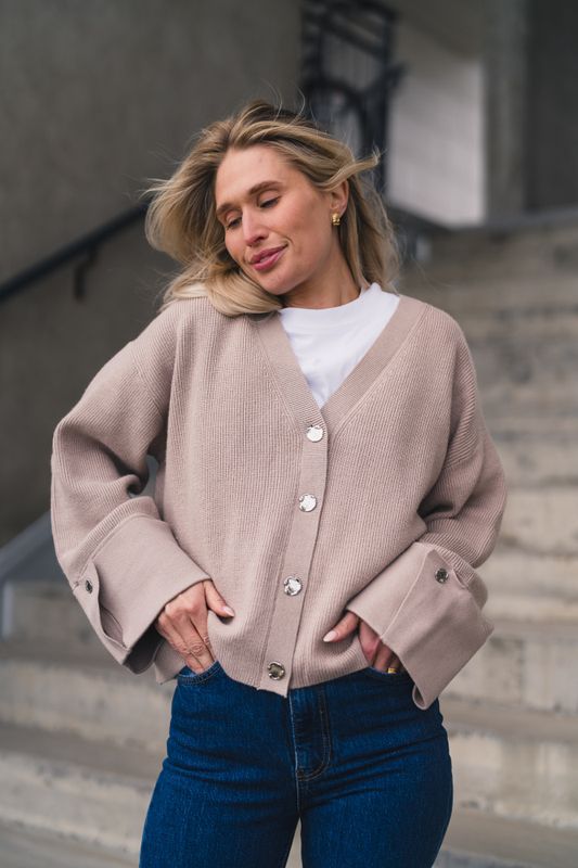Atari Rib Cardigan Beige 