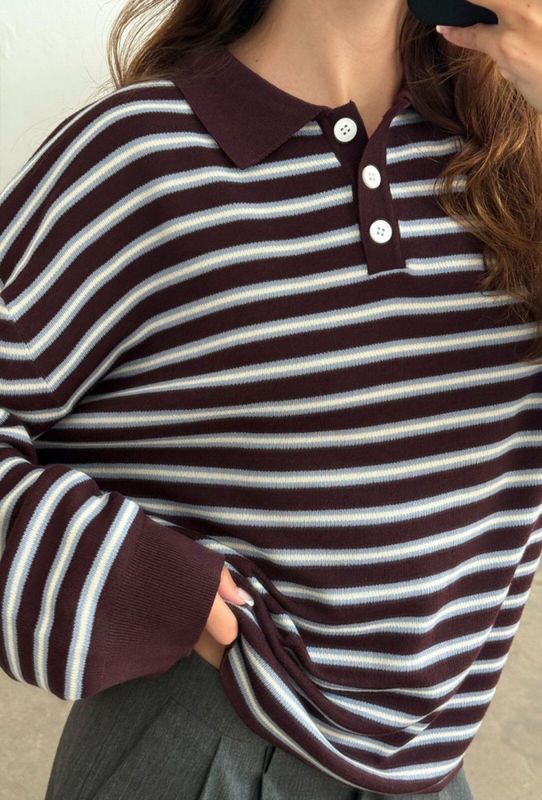Adanne Polo Knit Stripe Bordeaux