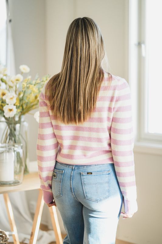 Striped Graphic Wool Mix Bunny Crewneck Primrose Pink