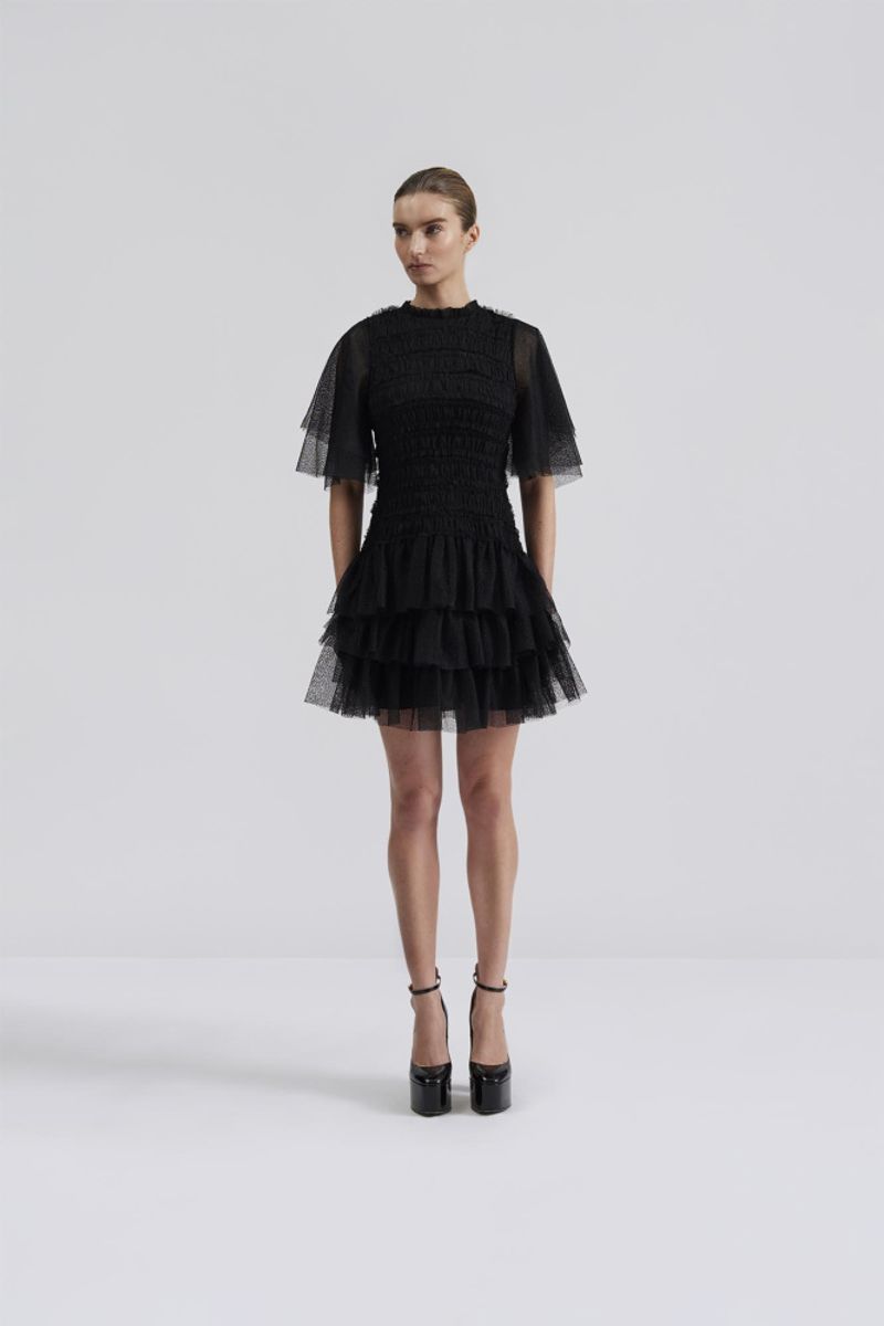 Minnie Short Sleeve Lace Mini Dress Black 
