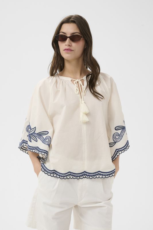 Biancha Blouse Whisper White W Blue Emb