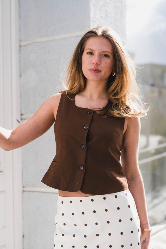 Yula Linen Waistcoat Dark Brown 