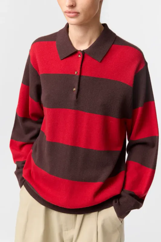 Estate Pique Sweater Chocolate Brown And Crimson Stripe 