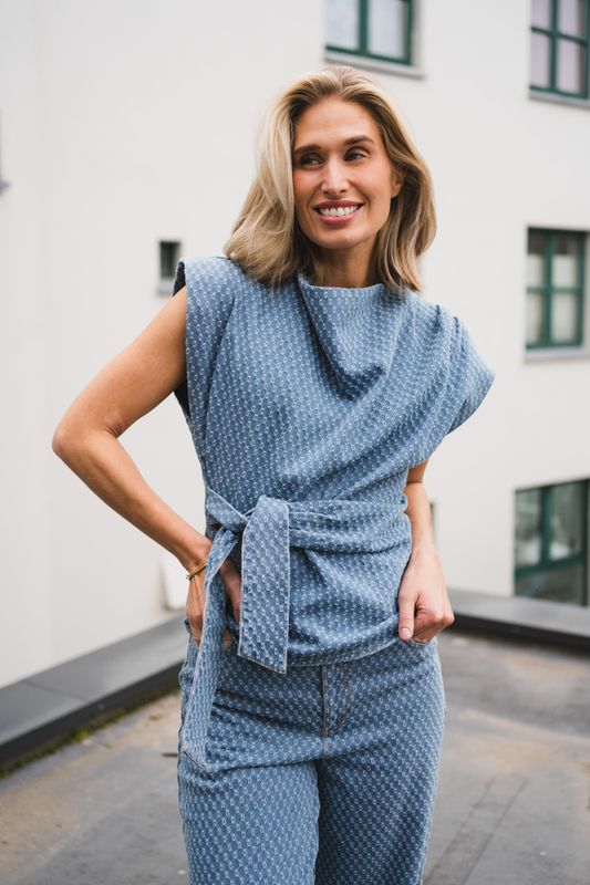 Anto Denim Pleat Top Light Denim 