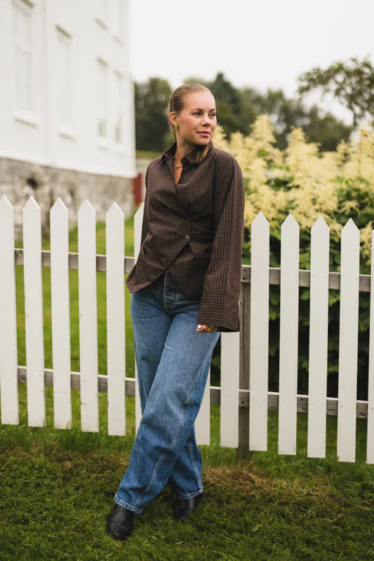 Fenli Small Check Shirt Aubergine