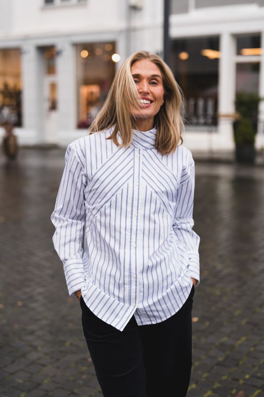 Somo Stripe Funnel Neck Shirt White 