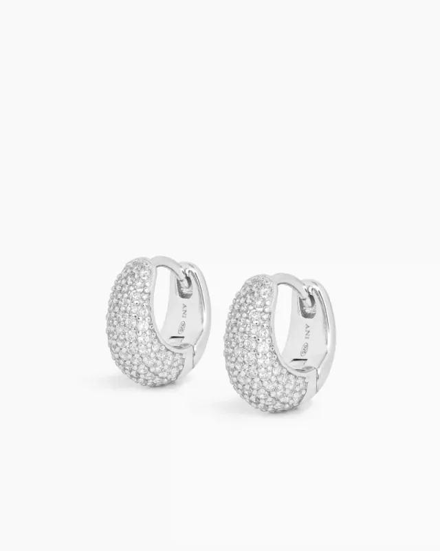 Pavé Dome Huggies Silver 