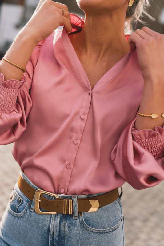 Delsie Drapy Sateen Blouse Light Pink 