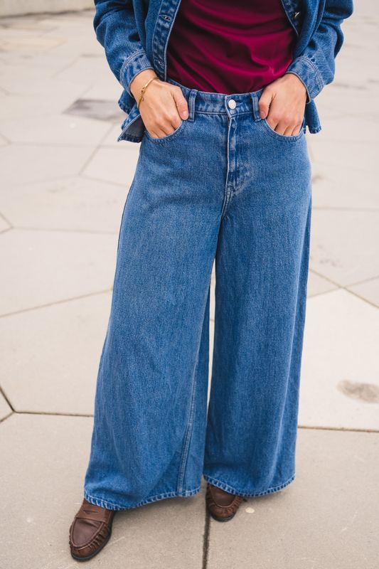 Ago Rue Wide Pants Long Mid Blue Wash 