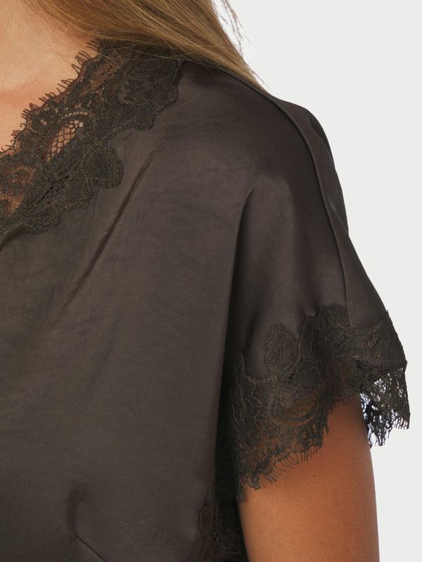 Benera Heavy Sateen Lace Blouse Dark Brown 