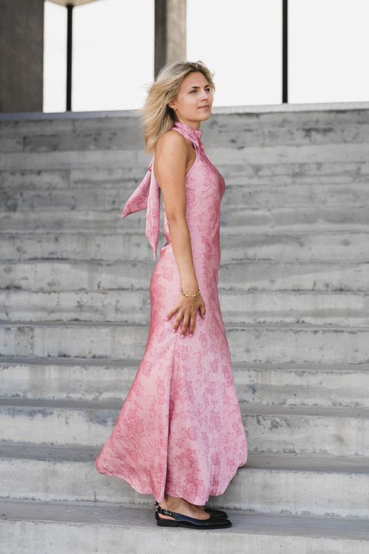 Fiona Pattern Satin Dress Light Pink 