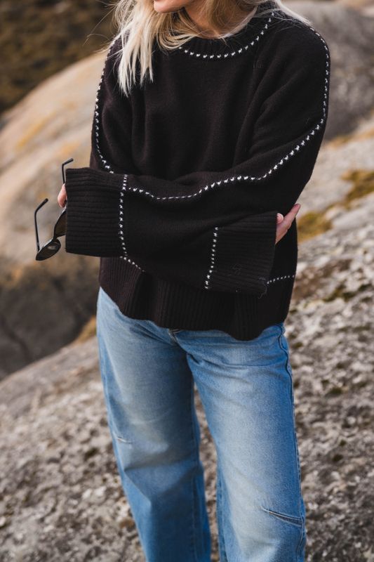 Roeme Knit Stitch Blouse Dark Brown 