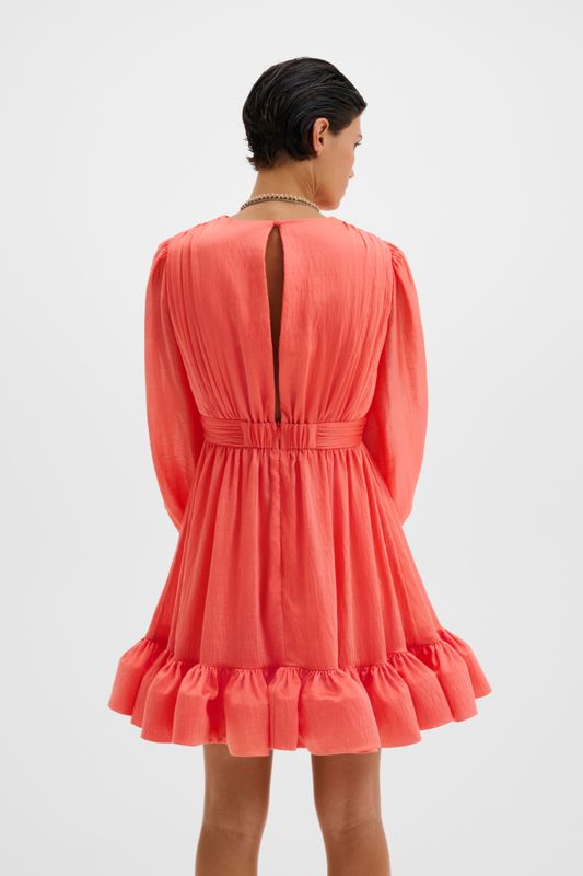 Jadie V-Neck Ruffled Mini Dress Coral 