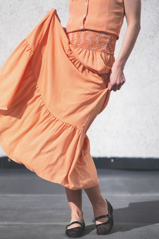 Mari Long Skirt Clay Checked 