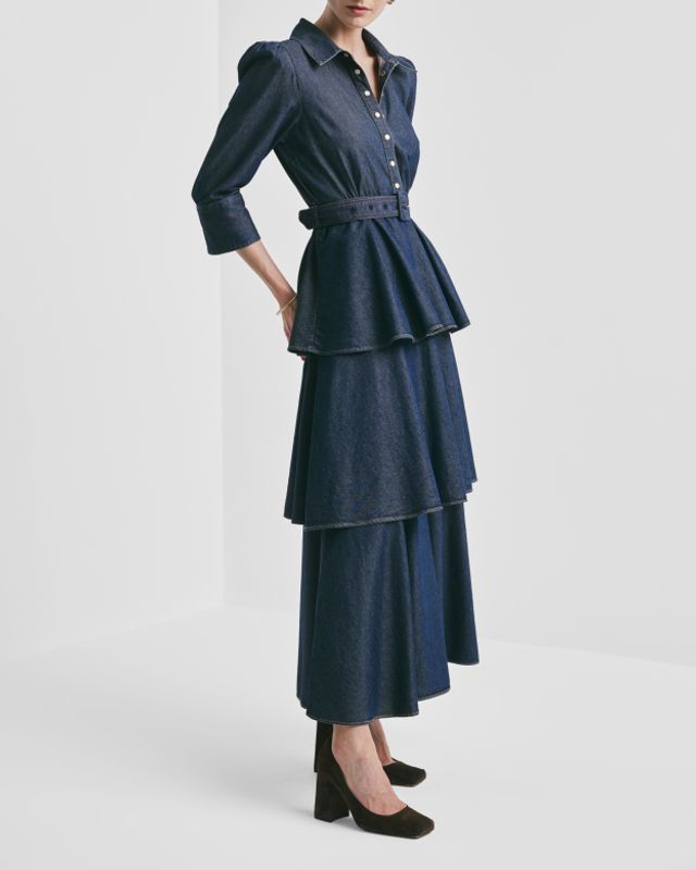 Denim Flounce Dress French Blue 