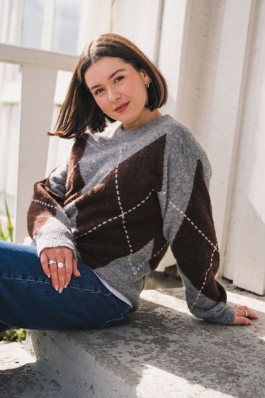 Sorayas Pullover Brown/Grey Check 