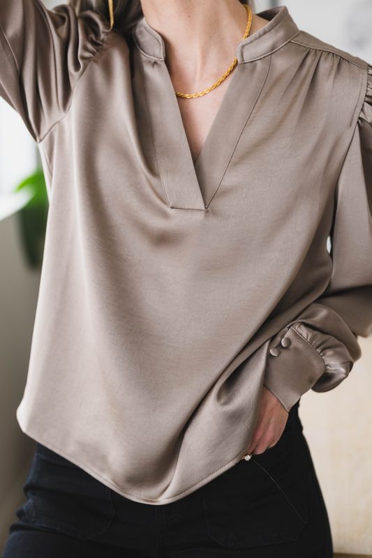 Rosslyn Heavy Sateen Blouse Dark Taupe 