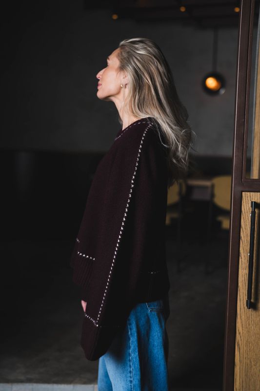 Roeme Knit Stitch Blouse Wine 
