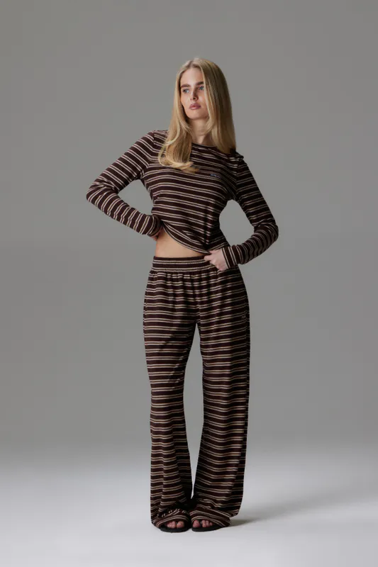 Palmer Soft Stripe Wide Leg Pants Brown/Creme 