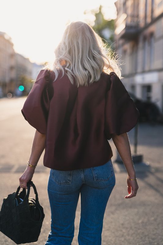 Cleo Pouf Sleeve Blouse Wine 