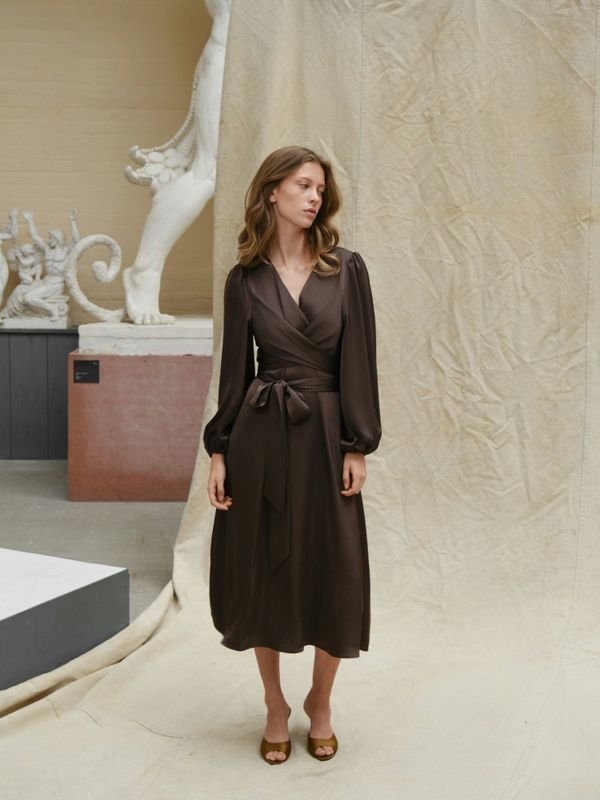 Rimini Heavy Sateen Dress Dark Brown 