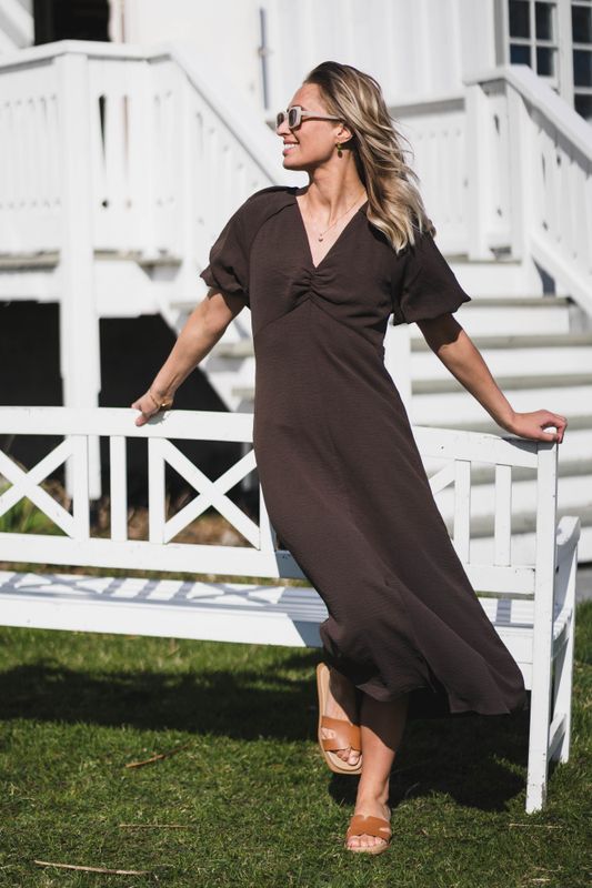 Bomba Structure Solid Dress Dark Brown 