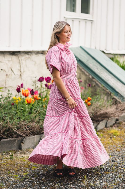 Seersucker Midi Dress Pink Checks 