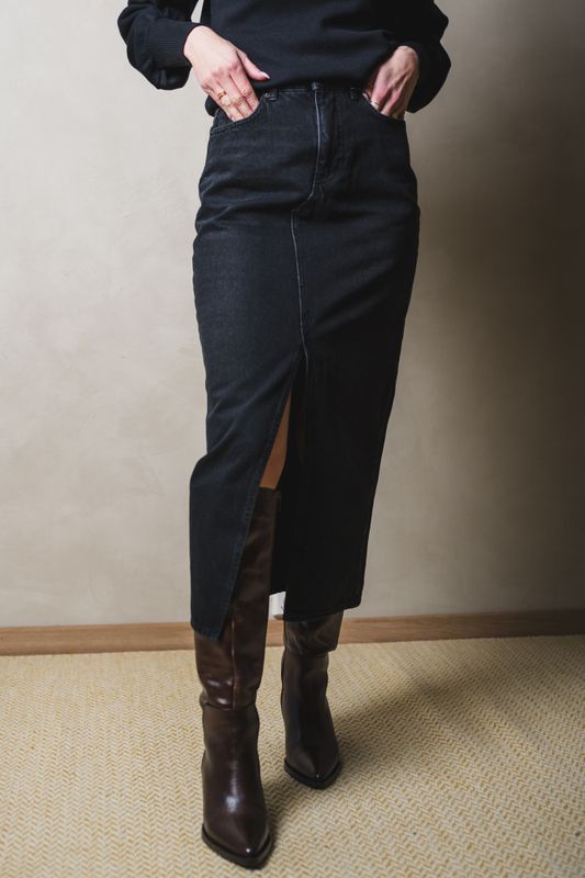 Denim Long Skirt Black 
