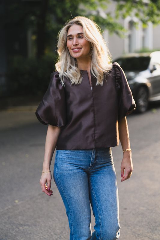 Cleo Pouf Sleeve Blouse Chocolate