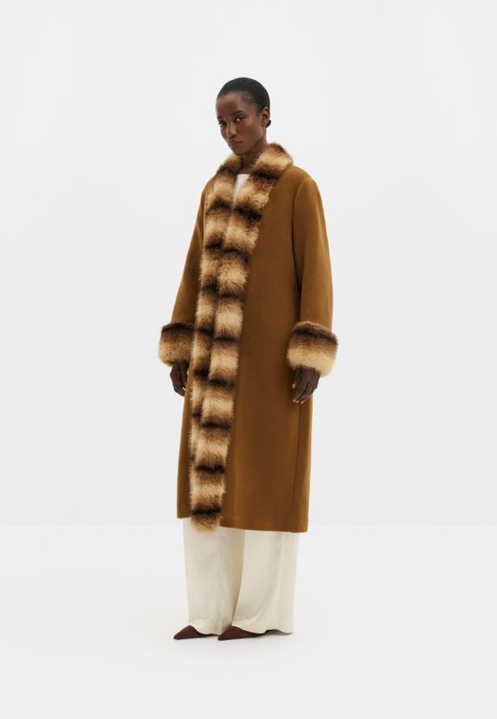 Anouk Yve Faux Fur Wool Coat Camel Anouk Yve