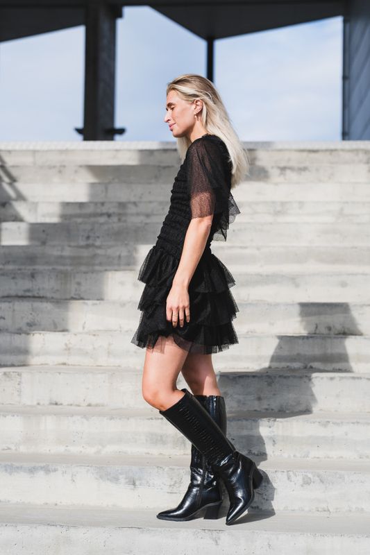 Minnie Short Sleeve Lace Mini Dress Black 