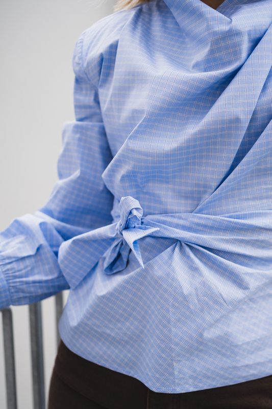 Gaian LS Tie Blouse Pale Blue 