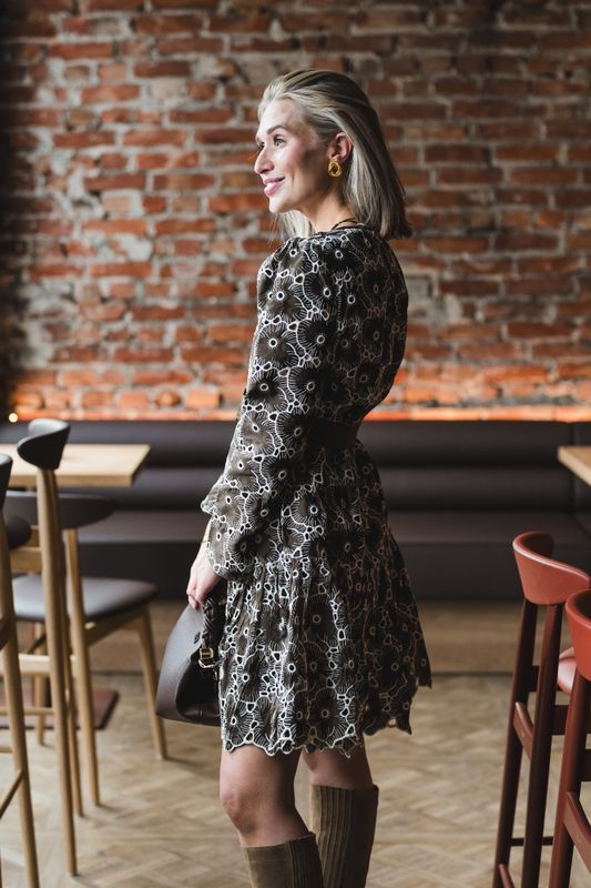 Embroidery Mini Dress Chocolate 