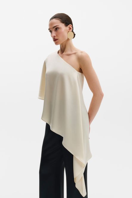 Hovedbilde Aria One Shoulder Asymmetric Satin Blouse Pearl 