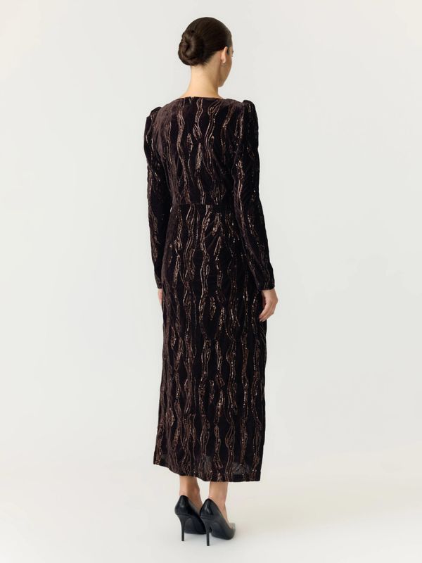 Hella LS Velour Midi Dress Black Rhinestones 