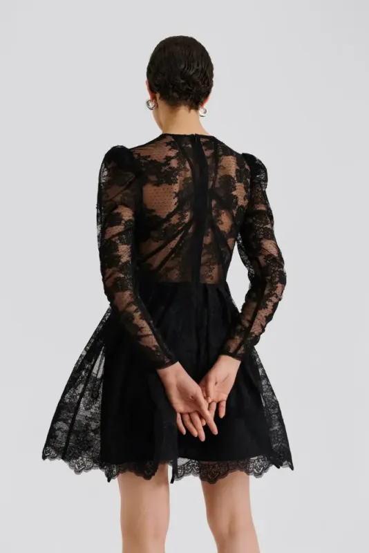 Leoni Lace Mini Dress Black 