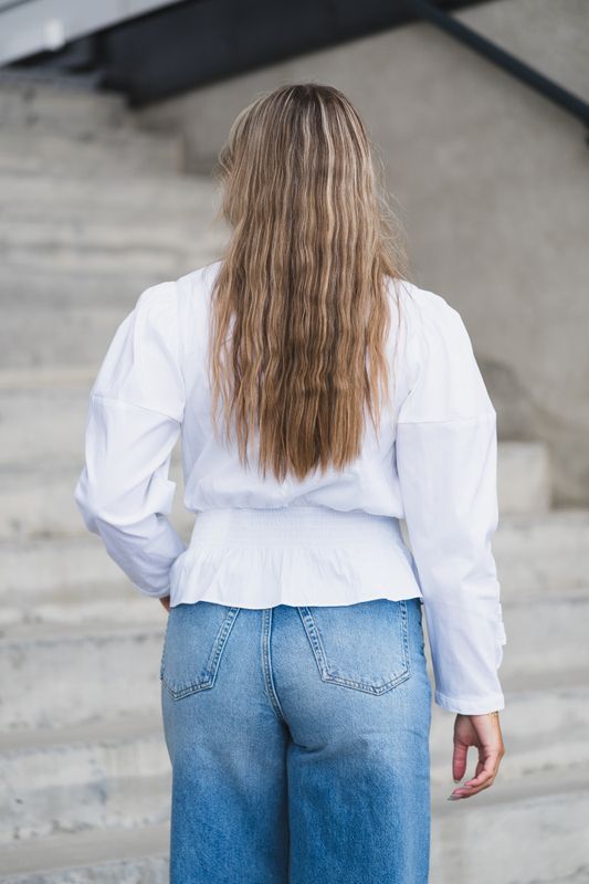 Sanna Ruffle Smock Blouse White 