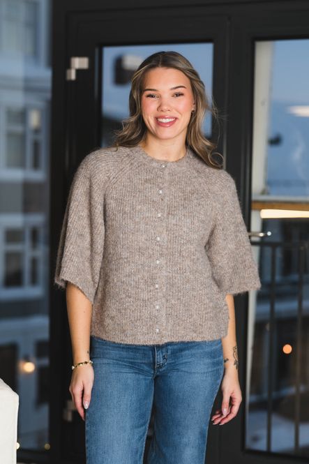 Hovedbilde Amaya Fluffy Knit Cardigan Beige Melange 