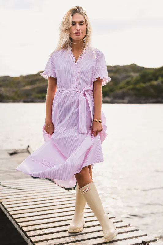 Ida Maja 2/4 Shirt Dress STP B White/S Lilac 