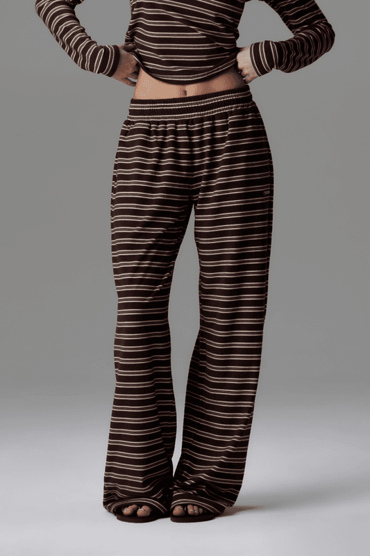 Palmer Soft Stripe Wide Leg Pants Brown/Creme 