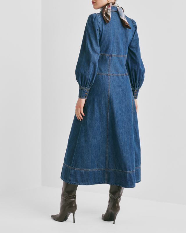 Denim Button-Down Dress French Blue 