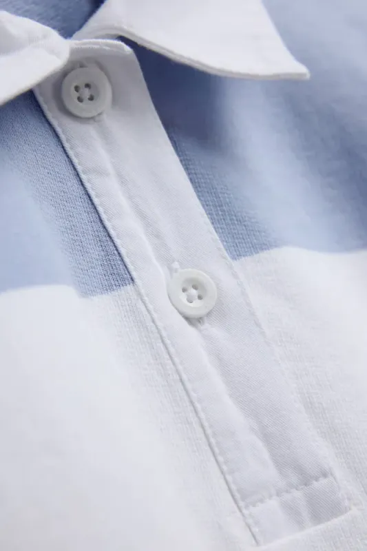 W. Thin Cotton Rugby Shirt White And Vintage Blue Stripes 