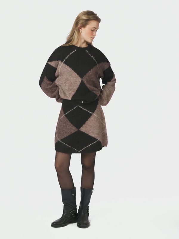 Gisa Check Fluff Knit Skirt Dark Brown 