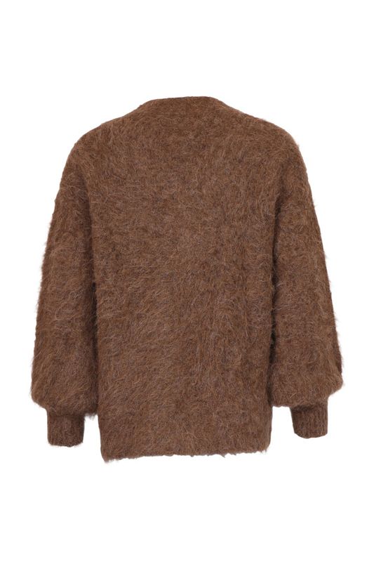 Hairy Knit V-Neck Jacket Brown 