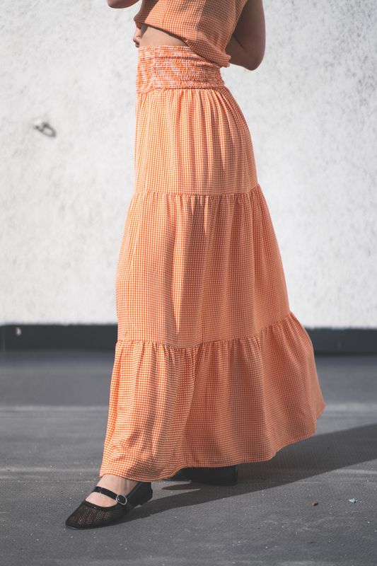 Mari Long Skirt Clay Checked 