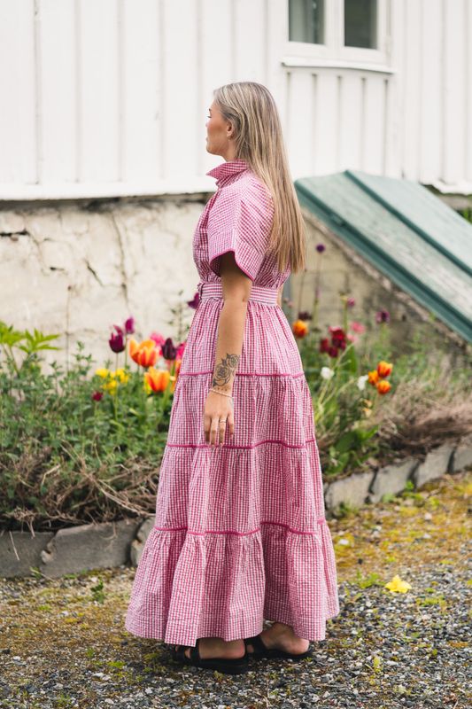 Seersucker Midi Dress Pink Checks 